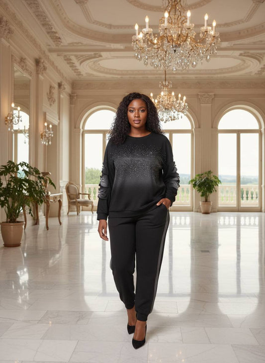 11.26.25 Jogger Black w rhinestone embelished sleeves