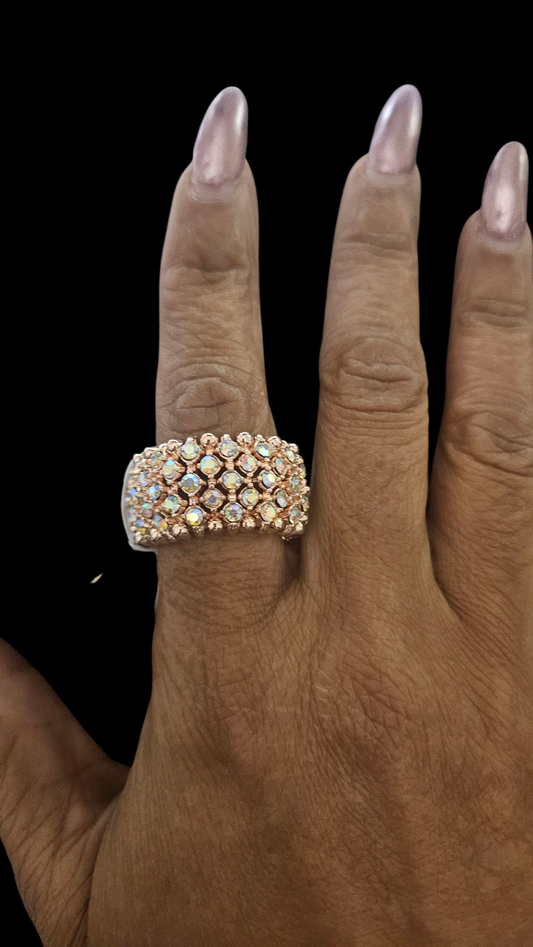 1.29.26 Ring  rhinestone rose pink band stretchy