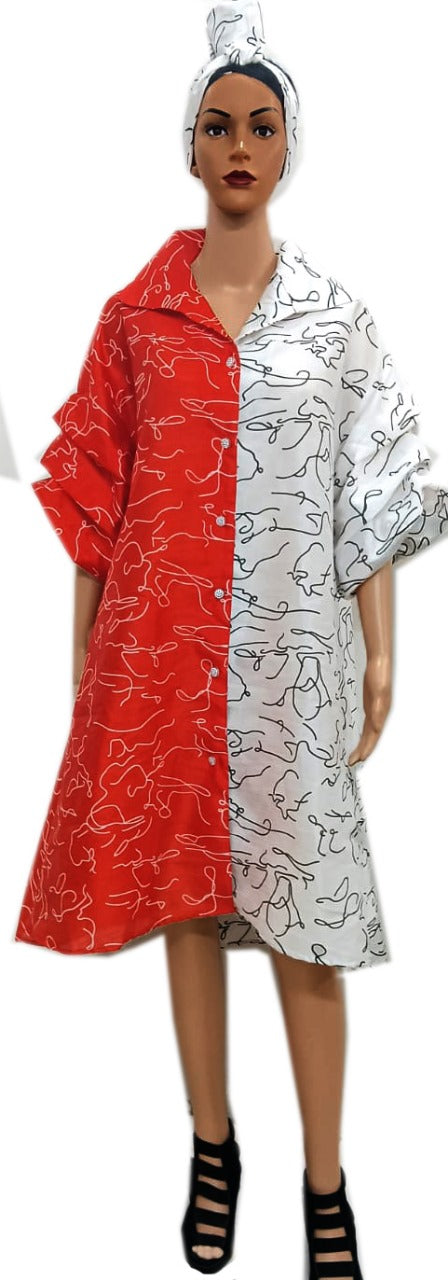 9.17.25 Dress hi/low split w abstract design split colors