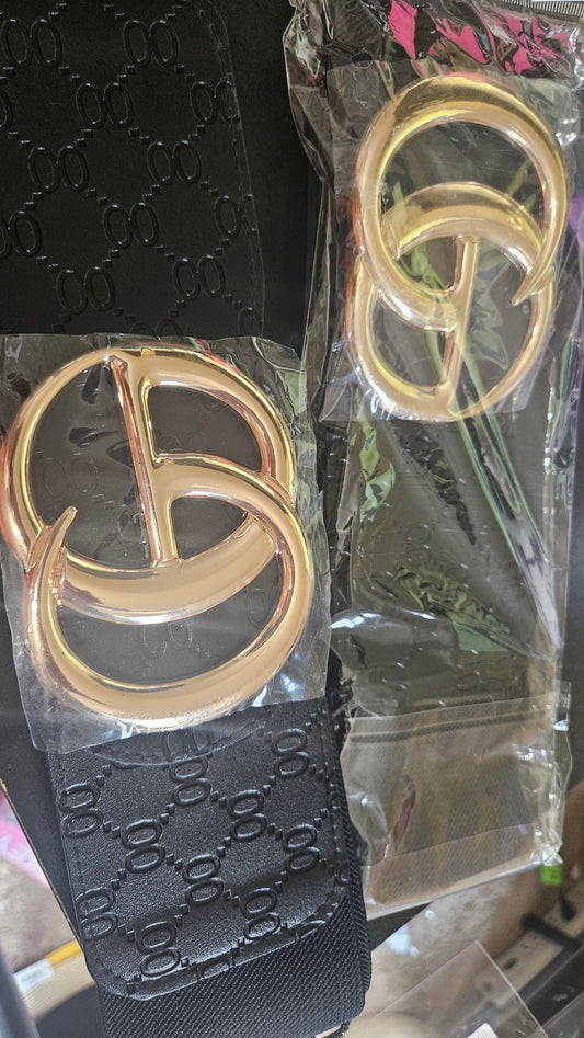 6.12.25 Belts gold emblem black stretch plus